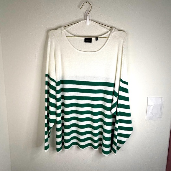 Cyrus Women’s 3X Striped Sweater White Green Loose Knit Lightweight Oversized - Picture 1 of 8